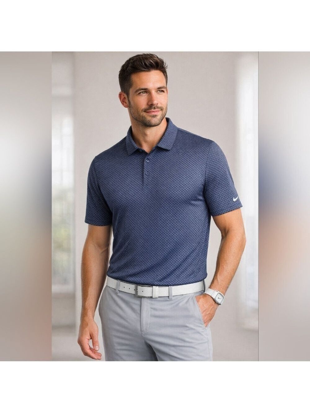 Nike Dri-FIT Polo XL Blue Pattern Golf Shirt Performance Casual